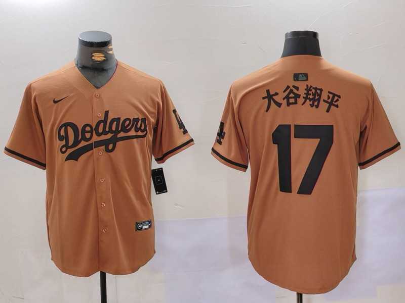 Mens Los Angeles Dodgers #17 Shohei Ohtani Brown Cool Base Stitched Baseball Jerseys